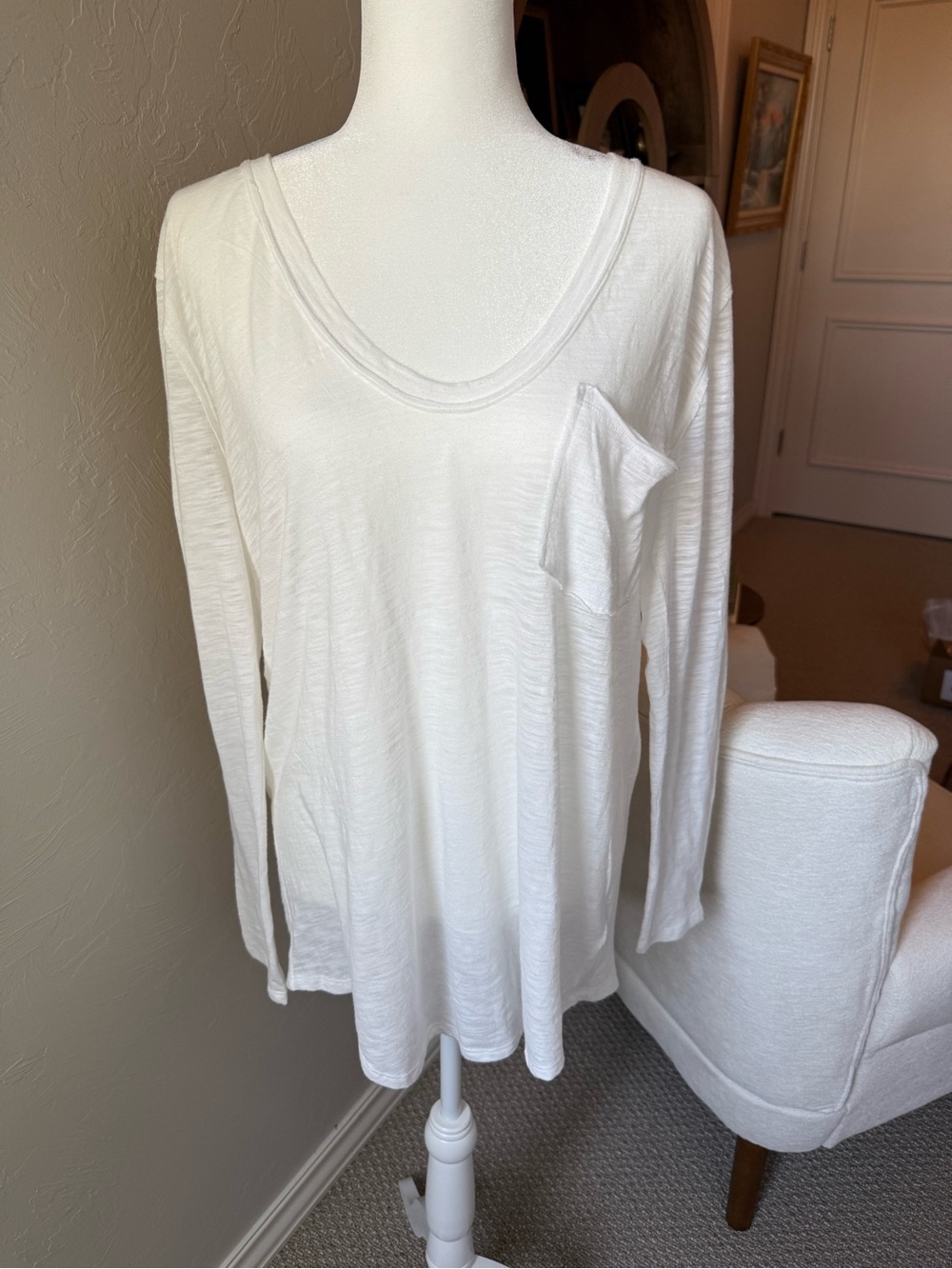 Free People We The Free Cream Oversized Long Sleeve Tee L